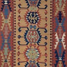 Tan, Blue, and Red Creative Design Rug